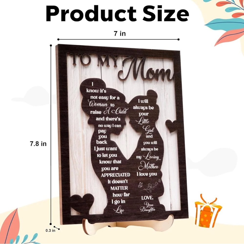 Heartfelt Wooden Plaque with a Stand for Mom - Brown - Picture 3 of 7